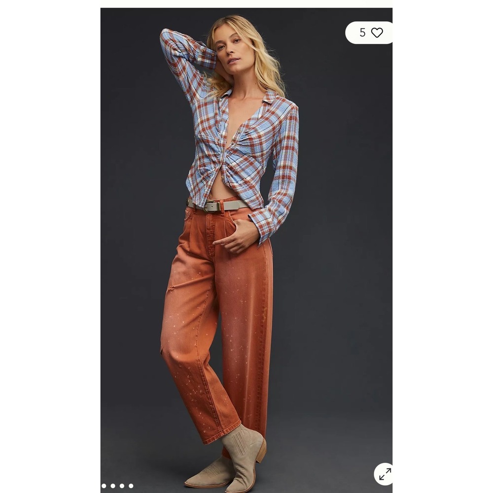 Anthropologie Pilcro breaker pants Barrel Jeans Rust Orange Pleated Splatter 27